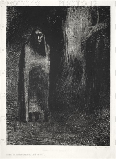 The Night: The Man Was Alone in a Night Landscape, 1886. Creator: Lemercier & Cie.; Odilon Redon (French, 1840-1916).