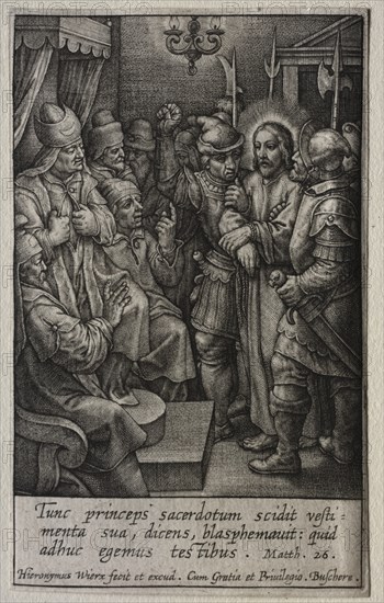 The Passion: Christ before the High Priest. Creator: Hieronymus Wierix (Flemish, 1553-1619).
