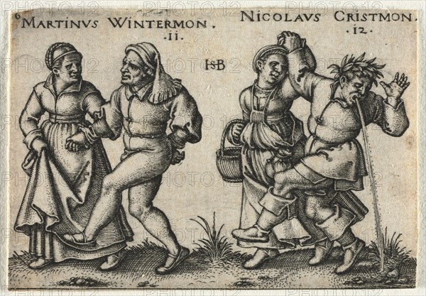The Peasant Wedding or the Twelve Months: 11-Martinus Wintermon 12-Nicolaus Cristmon, 1546. Creator: Hans Sebald Beham (German, 1500-1550).