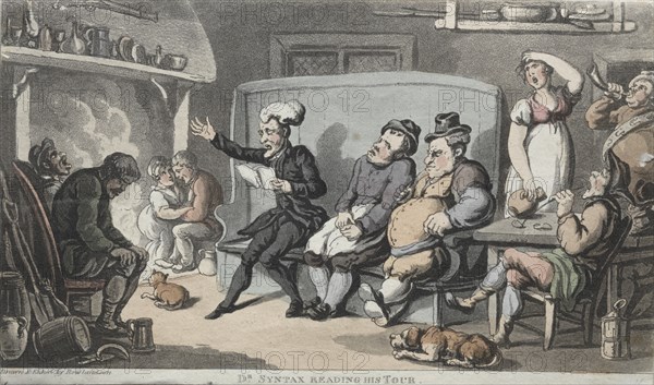 The Rev. Dr. Syntax Reading his Tour. Creator: Thomas Rowlandson (British, 1756-1827).