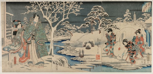 The Snowy Garden, 1854. Creator: Utagawa Hiroshige (Japanese, 1797-1858); Utagawa Kunisada (Japanese, 1786-1865).