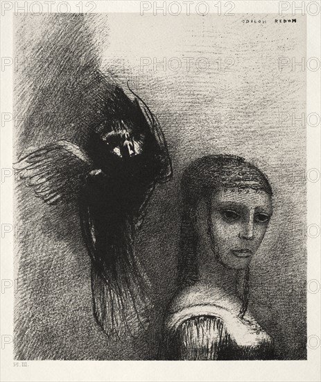 The Temptation of Saint Anthony (First Series): And a Large Bird, Descending from the Sky..., 1888. Creator: Odilon Redon (French, 1840-1916); Becquet (French); Edmond Deman.
