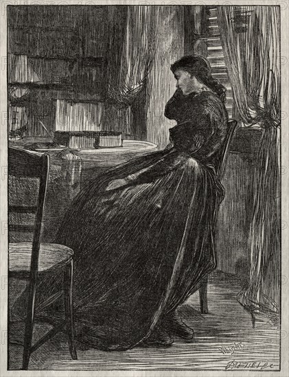 The Trial Sermon: Joanna Douglas at Her Desk, 1862. Creator: James McNeill Whistler (American, 1834-1903); Dalziel Brothers (British).