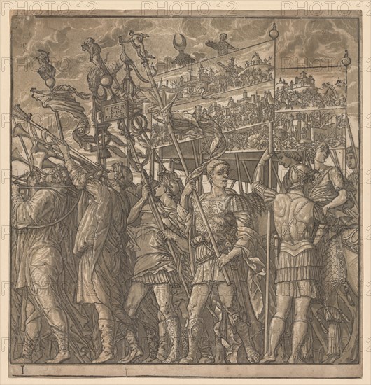 The Triumph of Julius Caesar: Soldiers Carrying the Pictures of War, 1593-99. Creator: Andrea Andreani (Italian, about 1558-1610).