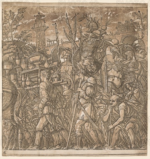 The Triumph of Julius Caesar: Soldiers Carrying Vases and Trophies of War, 1593-99. Creator: Andrea Andreani (Italian, about 1558-1610).