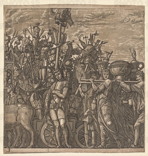 The Triumph of Julius Caesar: Soldiers Marching with Trophies of War, 1593-99. Creator: Andrea Andreani (Italian, about 1558-1610).