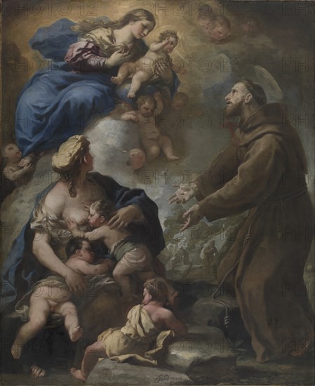 The Virgin and Child Appearing to Saint Francis of Assisi, 1680s. Creator: Luca Giordano (Italian, 1634-1705).