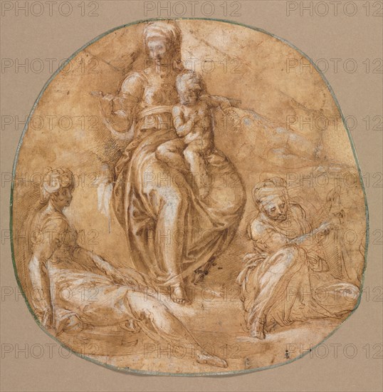 The Virgin and Child with St. Catherine of Alexandria and an Elderly Female Saint?, c. 1545. Creator: Battista Franco (Italian, c. 1510-1561).