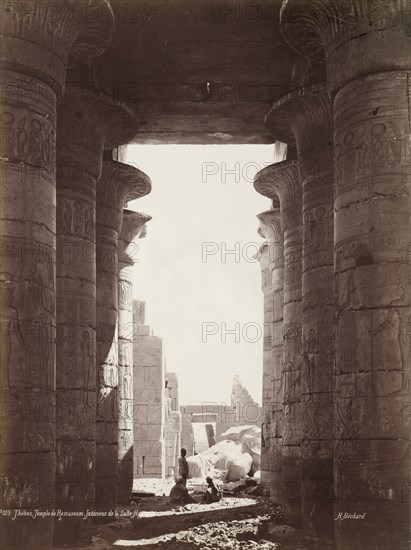 Thebes, Temple of the Ramesseum, Interior of the Hypostyle Hall, 1870s. Creator: Henri Béchard (French).