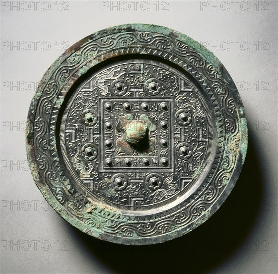 TLV Mirror with Four Spirits and Companions, 1st century BC-1st century AD. Creator: Unknown.