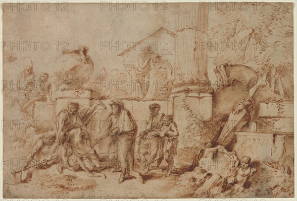 Tobit Burying the Dead, 1640s. Creator: Giovanni Benedetto Castiglione (Italian, 1609-1664).