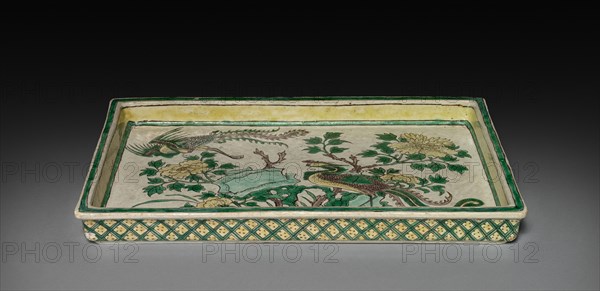 Tray with Phoenixes in Landscape, 1662-1722. Creator: Unknown.