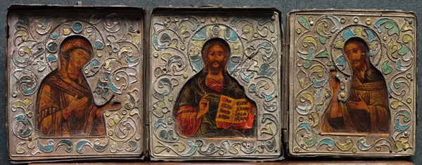 Triptych with Christ, the Virgin, and St. John the Evangelist, 1800s. Creator: Unknown.