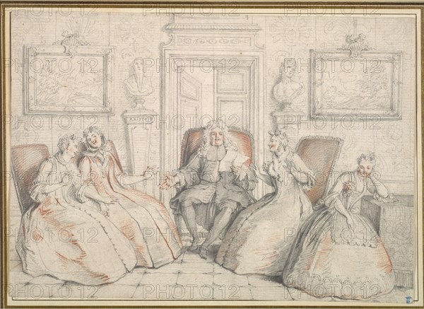 Trissotin Reading to Philaminte, Bélise, and Armande..., probably c. 1725-1726. Creator: Charles Coypel (French, 1694-1752).