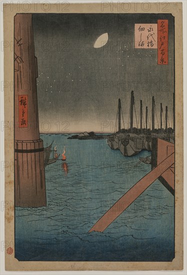 Tsukudajima from Eitai Bridge, from the series One Hundred Views of Famous Places in Edo, 1858. Creator: Utagawa Hiroshige (Japanese, 1797-1858).