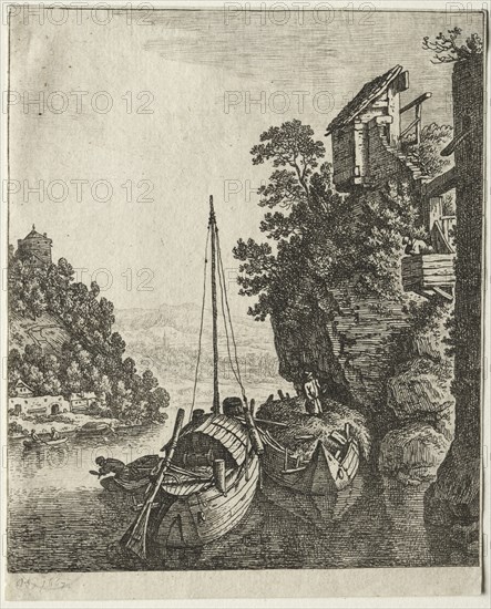 Two Boats moored under a rock, 1667. Creator: Herman Saftleven (Dutch, 1609-1685).