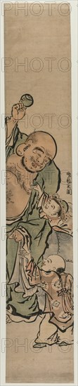 Two Children Begging Hotei for a Jewel, c. 1770s. Creator: Isoda Koryusai (Japanese).