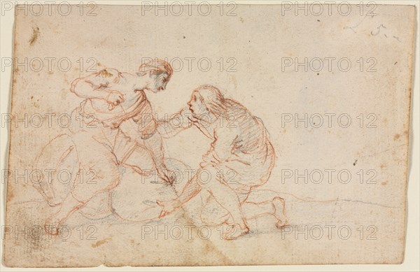 Two Men Tying a Bundle, 1600s. Creator: Anonymous.