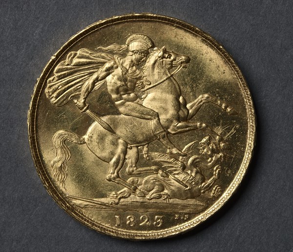 Two Pounds (reverse), 1823. Creator: Benedetto Pistrucci (Italian, 1784-1855).