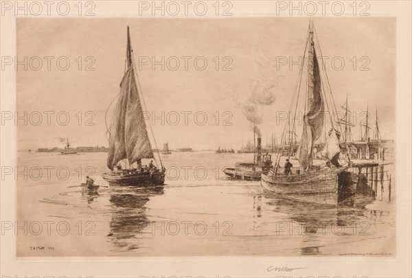 Two Sloops on the East River, 1889. Creator: Charles Adams Platt (American, 1861-1933).