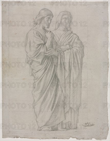 Two Standing Figures (Study for the Left Section of The Mission of the Apostles), 1860. Creator: Hippolyte Jean Flandrin (French, 1809-1864).