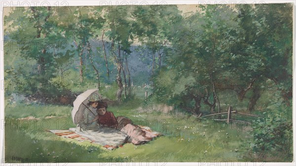Two Women Reading in a Field, 1888. Creator: Arthur B. Davies (American, 1862-1928).