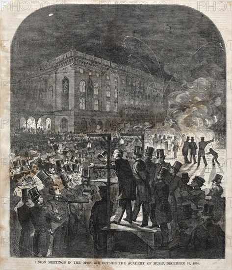 Union Meeting in the Open Air Outside the Academy of Music, 1859. Creator: Winslow Homer (American, 1836-1910).