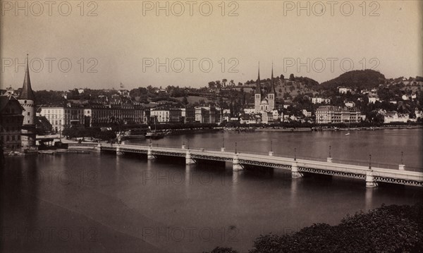 Untitled (Bridge with Town in Distance), 19th century. Creator: Unidentified Photographer.