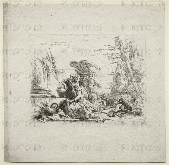 Various Caprices: The Woman in Handcuffs, 1785. Creator: Giovanni Battista Tiepolo (Italian, 1696-1770).