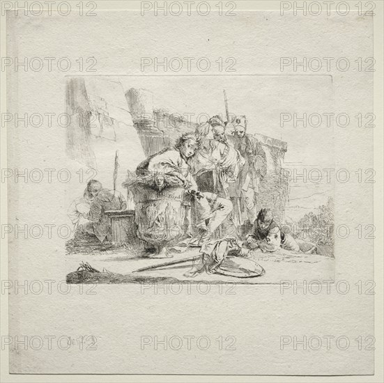 Various Caprices: The Young Man Seated, Leaning Against an Urn, 1785. Creator: Giovanni Battista Tiepolo (Italian, 1696-1770).