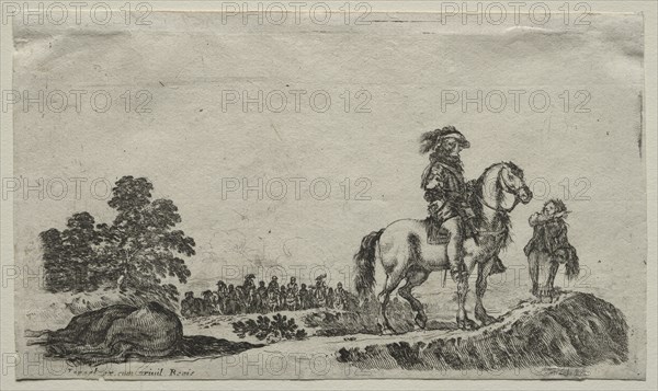 Various Figures and Landscapes: A Lost Horseman Enquiring the Way, 1649. Creator: Stefano Della Bella (Italian, 1610-1664).