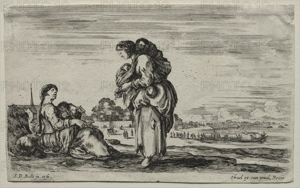 Various Figures and Landscapes: Two Mothers Chatting Together, 1649. Creator: Stefano Della Bella (Italian, 1610-1664).