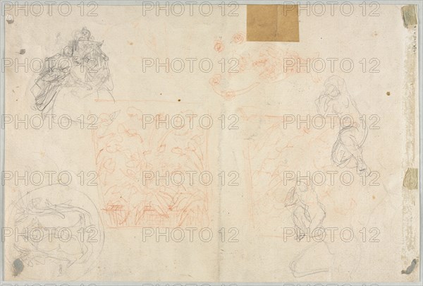Various Sketches of Figures and Plants (verso), 19th century. Creator: Anonymous.