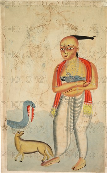 Vasudeva (Krishna's Father) Fleeing with Krishna Encounters a Cobra and a Jackal , 1800s. Creator: Unknown.