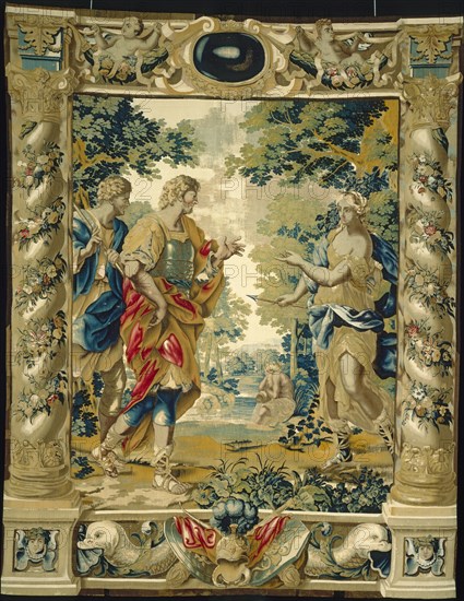 Venus tells Aeneas and his friend Achates to go to Carthage, 1679. Creator: Giovanni Francesco Romanelli (Italian, 1610-1662); Michael Wauters (Flemish, 1679).