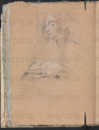 Verona Sketchbook: Female head and left hand (page 42), 1760. Creator: Francesco Lorenzi (Italian, 1723-1787).