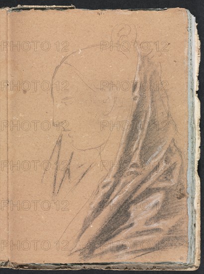 Verona Sketchbook: Female head with drapery (page 81), 1760. Creator: Francesco Lorenzi (Italian, 1723-1787).