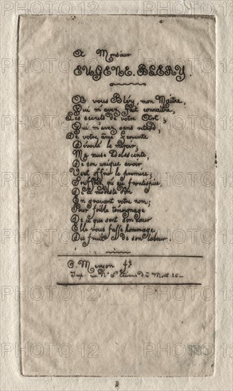 Verses to Eugène Bléry, 1854. Creator: Charles Meryon (French, 1821-1868).