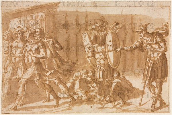 Victorious Soldiers with Trophy, 1550s. Creator: Pellegrino Tibaldi (Italian, 1527-1596).