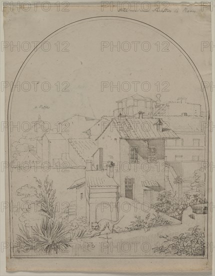 View from My Window in Rome (recto) Soldier in a Landscape (verso) , c. 1817. Creator: Carl Wilhelm Tischbein (German, 1797-1855).