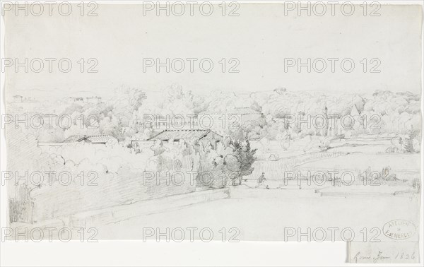 View of the Villa Borghese and its Orangerie from the Villa Medici, 1826. Creator: Frederic Bourgeois de Mercey (French, 1805-1860).