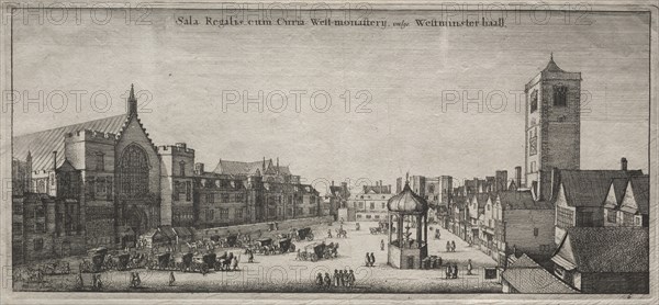 Views of London: New Palace Yard with Westminster Hall, and the Clock House, 1647. Creator: Wenceslaus Hollar (Bohemian, 1607-1677).