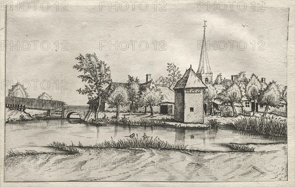 Views of Villages in Brabant and Campine: A Moated Village, c. 1561. Creator: Master of the Small Landscapes (Flemish), attributed to.
