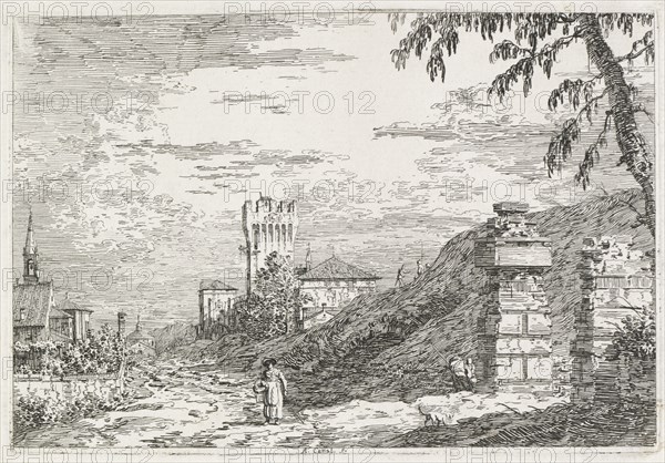 Views: Two Ruined Pillars, 1735-1746. Creator: Antonio Canaletto (Italian, 1697-1768).