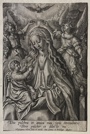 Virgin Crowned by Two Angels. Creator: Hieronymus Wierix (Flemish, 1553-1619).