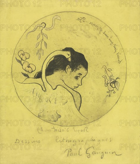 Volpini Suite: Design for a Plate: Leda and the Swan (Projet dAssiette: Léda et le Cygne), 1889. Creator: Paul Gauguin (French, 1848-1903).
