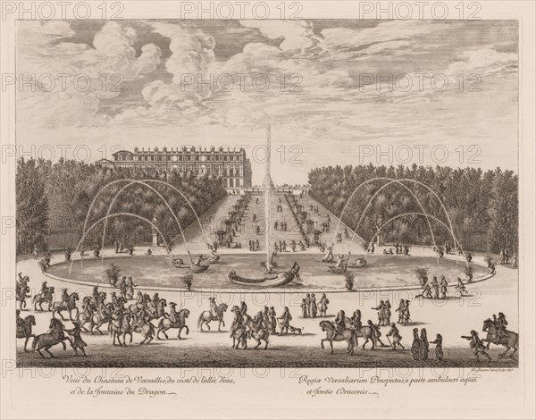 Vue du Château de Versailles, du côté de lallée et de la fontaine du Dragon, 1676. Creator: Israël Silvestre (French, 1621-1691).