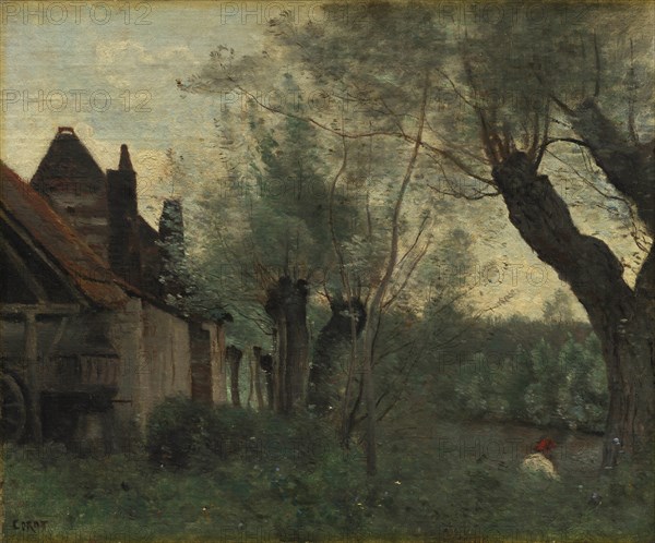 Willows and Farmhouse at Sainte-Catherine-lès-Arras, 1871. Creator: Jean Baptiste Camille Corot (French, 1796-1875).