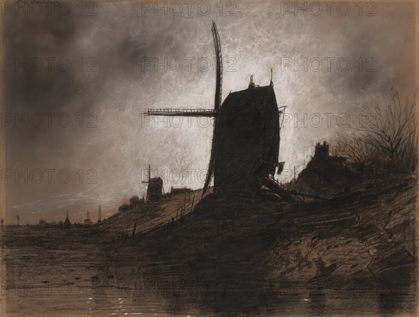 Windmills in a Landscape. Creator: Eugene Deshayes (French, 1828-1890).