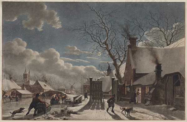 Winter Night in a Dutch Town, 1797. Creator: Jacob Cats (Dutch, 1741-1799).